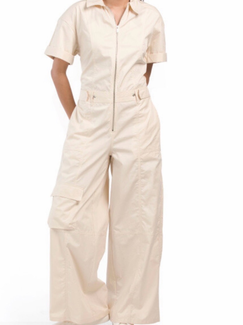 Zara cream, cargo jumpsuit with zipper and pockets Coveralls size medium UEC